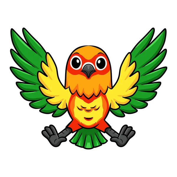 Vektorová Ilustrace Roztomilého Žlutého Zeleného Papouška Miláček Karikatura Létání — Stockový vektor