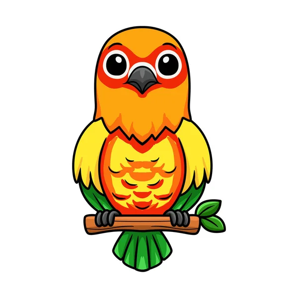 Ilustração Vetorial Bonito Amarelo Verde Papagaio Pombo Desenhos Animados Galho — Vetor de Stock