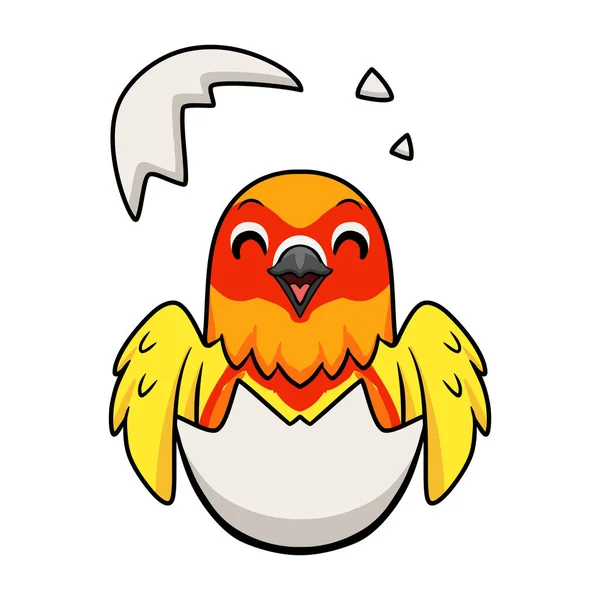鸡蛋里面的可爱的黄绿鹦鹉情鸟卡通画 — 图库矢量图片