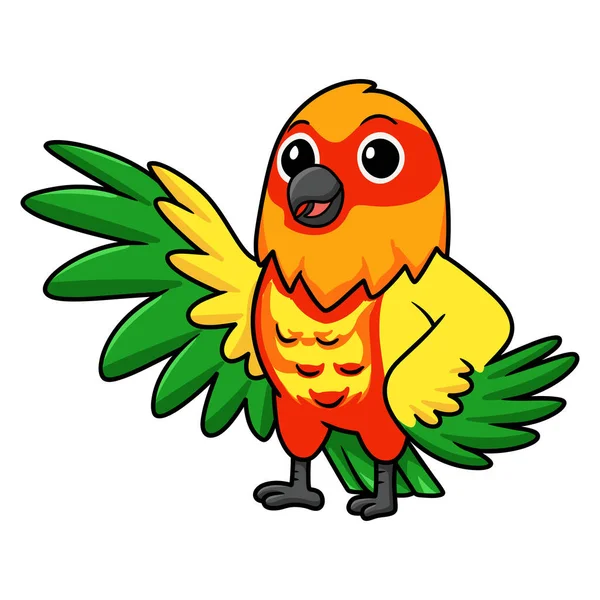 Векторная Иллюстрация Милого Желтого Зеленого Попугая Размахивающего Рукой — стоковый вектор