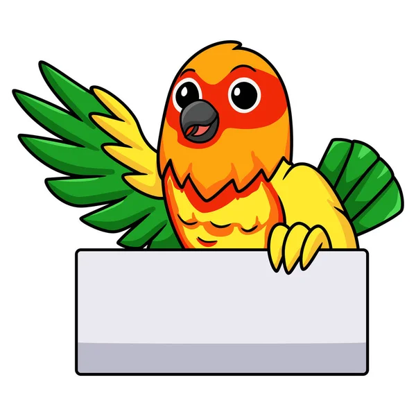 Wektor Ilustracja Cute Żółty Zielony Papuga Gołąb Kreskówka Macha Ręką — Wektor stockowy