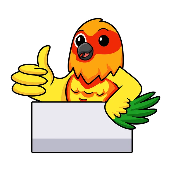 Ilustração Vetorial Bonito Amarelo Verde Papagaio Pombo Desenho Animado Dando — Vetor de Stock