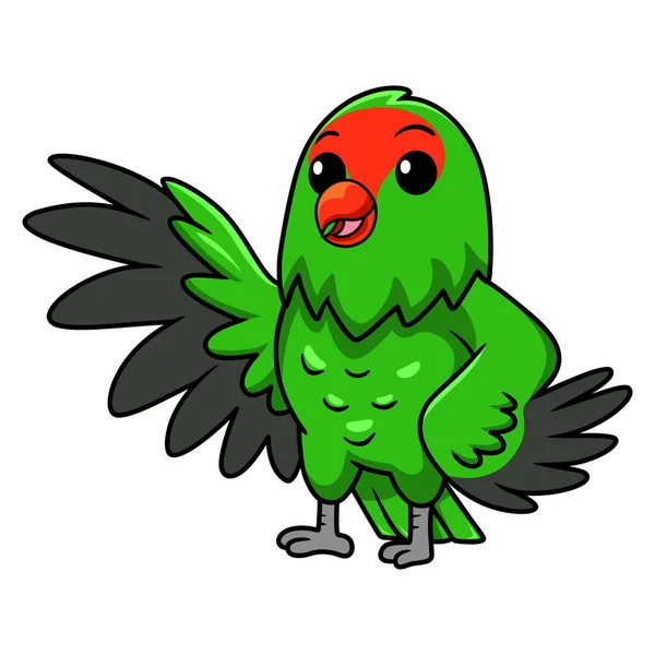 Ilustração Vetorial Bonito Preto Alado Lovebird Desenho Animado Acenando Mão — Vetor de Stock