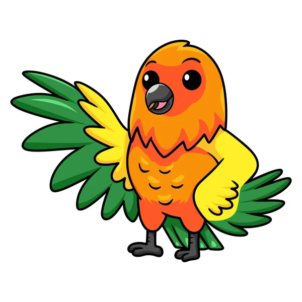 Ilustração Vetorial Cute Sol Conure Papagaio Desenho Animado Acenando Mão — Vetor de Stock