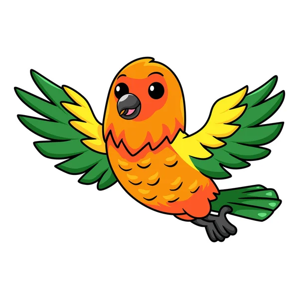 Şirin Güneş Vektör Çizimi Papağan Karikatürü Uçuşları — Stok Vektör