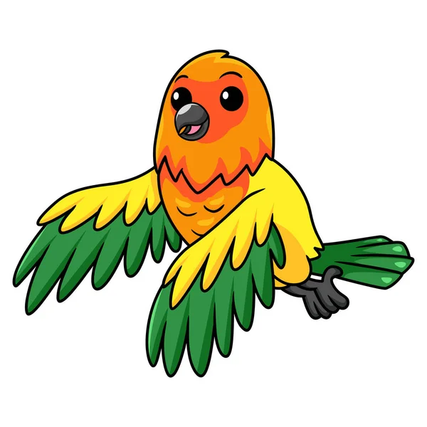 Vector Illustration Cute Sun Conure Parrot Cartoon Flying — Stock Vector