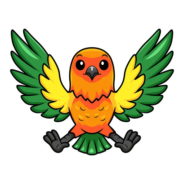 Vektor Illustration Von Cute Sun Conure Papagei Cartoon Fliegen — Stockvektor