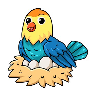 Yuvasında yumurtaları olan sevimli parblue opaline aşk kuşu çizgi filminin temsilcisi.