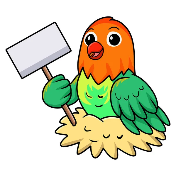 Vektorová Ilustrace Roztomilé Housle Láska Pták Kreslený Drží Prázdný Znak — Stockový vektor