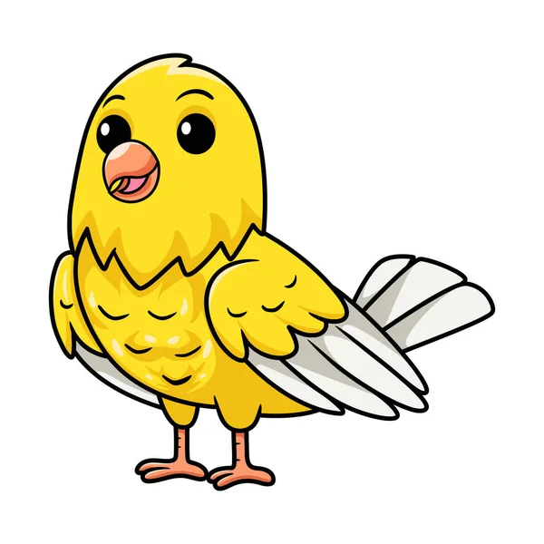 Illustrazione Vettoriale Carino Canarino Uccello Cartone Animato Posa — Vettoriale Stock