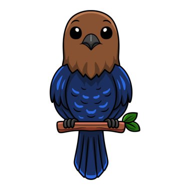 Şirin kahverengi başlı inek kuşunun ağaç dalındaki vektör çizimi