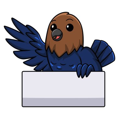 Şirin kahverengi başlı inek kuşunun el sallama çizgi filminin vektör çizimi.