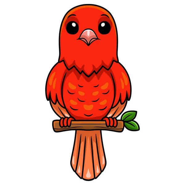 Векторная Иллюстрация Милой Канарейки Красного Фактора Ветке Дерева — стоковый вектор