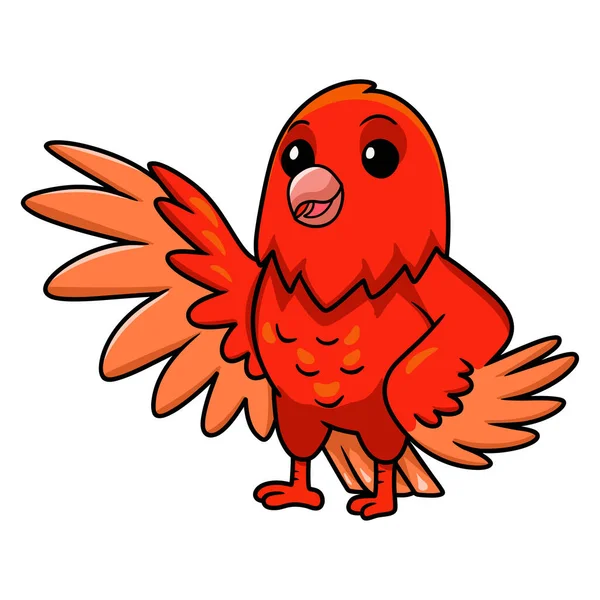 Vector Illustration Cute Red Factor Canary Cartoon Waving Hand — Stock Vector