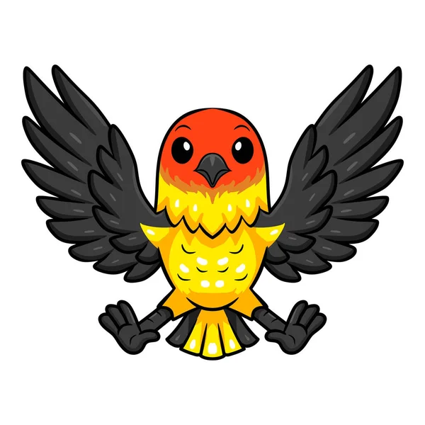 Illustrazione Vettoriale Carino Occidentale Tanager Uccello Fumetto Volare — Vettoriale Stock