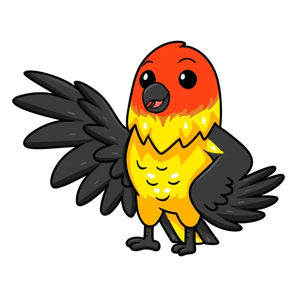 Ilustración Vectorial Lindo Occidental Tanager Pájaro Dibujos Animados Agitando Mano — Vector de stock