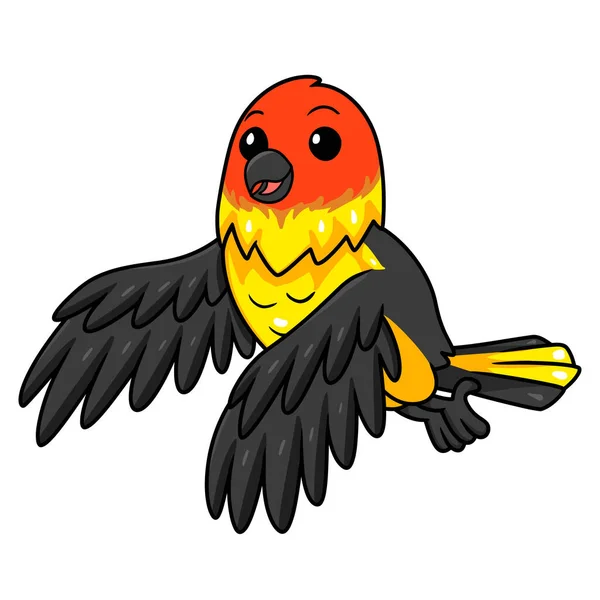 Vector Illustration Cute Western Tanager Bird Cartoon Flying — Stock Vector