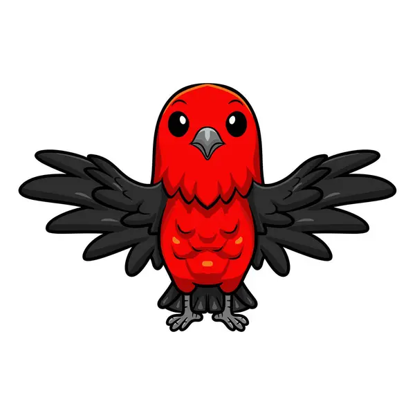Διάνυσμα Εικονογράφηση Του Χαριτωμένο Κόκκινο Tanager Πουλί Κινούμενα Σχέδια Που — Διανυσματικό Αρχείο