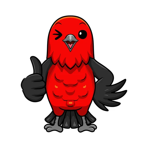 Illustration Vectorielle Mignon Tanager Écarlate Oiseau Dessin Animé Donnant Pouce — Image vectorielle