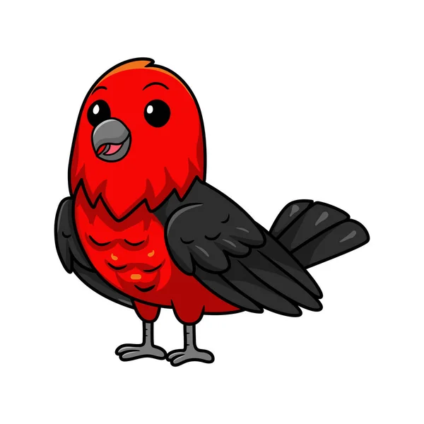 Illustration Vectorielle Mignon Tanager Écarlate Oiseau Dessin Animé — Image vectorielle