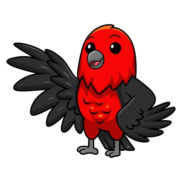 Vektorová Ilustrace Roztomilé Šarlatové Tanageru Pták Karikatura Mávání Rukou — Stockový vektor