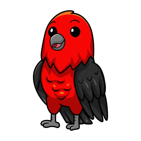 Vektorová Ilustrace Roztomilé Šarlatové Tanageru Pták Kreslené — Stockový vektor