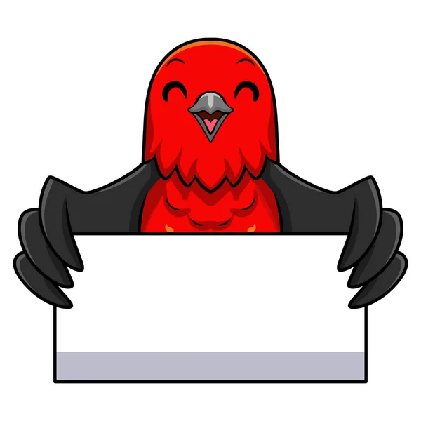 Ilustração Vetorial Bonito Escarlate Tanager Pássaro Cartoon Segurando Sinal Branco — Vetor de Stock