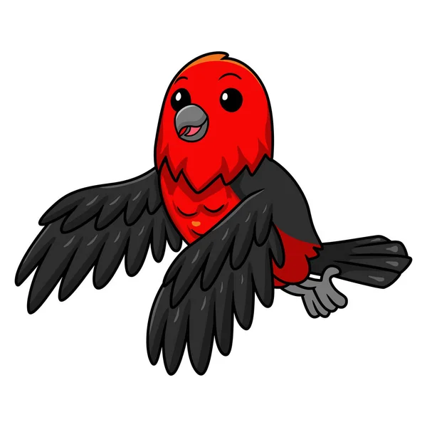 Vektor Illustration Von Cute Scarlet Tanager Vogel Cartoon Fliegen — Stockvektor