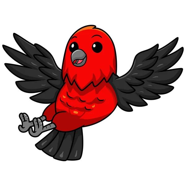 Vector Illustration Cute Scarlet Tanager Bird Cartoon Flying — Stock Vector