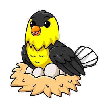 Vector illustration of Cute common backyard bird cartoon with eggs in the nest