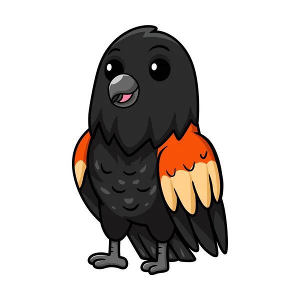 Illustration Vectorielle Mignon Oiseau Noir Ailé Rouge Dessin Animé — Image vectorielle