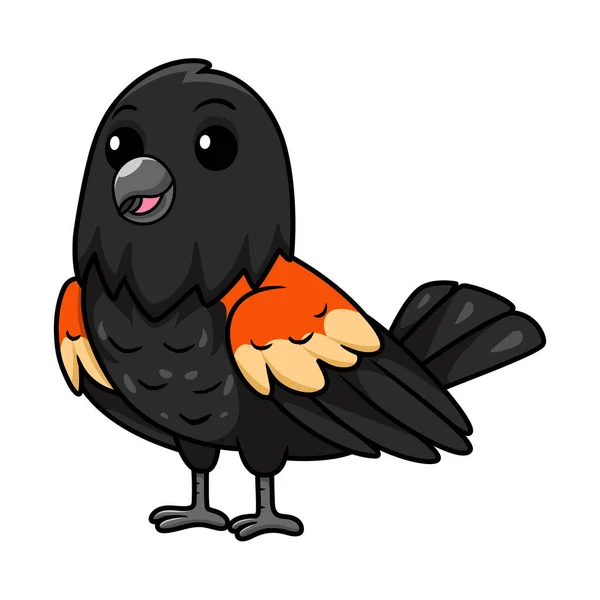 Vector Illustration Cute Red Winged Black Bird Cartoon — Stock Vector