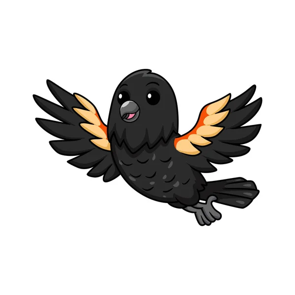 Vector Illustratie Van Leuke Rode Gevleugelde Zwarte Vogel Cartoon Vliegen — Stockvector