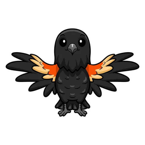 Ilustração Vetorial Bonito Vermelho Alado Pássaro Preto Desenho Animado Voando — Vetor de Stock
