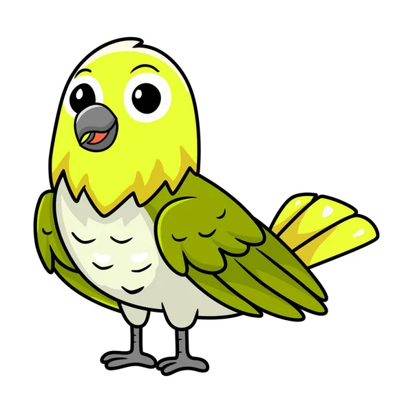Illustrazione Vettoriale Carino Warbling Occhio Bianco Uccello Cartone Animato — Vettoriale Stock