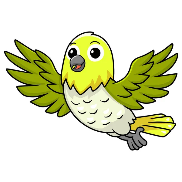 Vector Illustration Cute Warbling White Eye Bird Cartoon Flying — Stock Vector