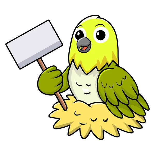 Vektorová Ilustrace Roztomilé Švitoření Bílé Oko Pták Kreslený Drží Prázdný — Stockový vektor