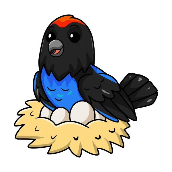 Illustration Vectorielle Mignon Manakin Bleu Oiseau Dessin Animé Avec Des — Image vectorielle