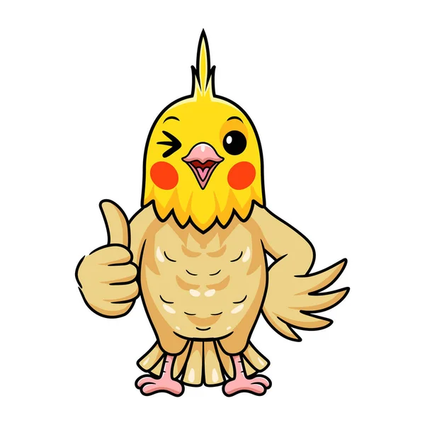 Illustrazione Vettoriale Carino Lutino Cockatiel Uccello Cartone Animato Dando Pollice — Vettoriale Stock