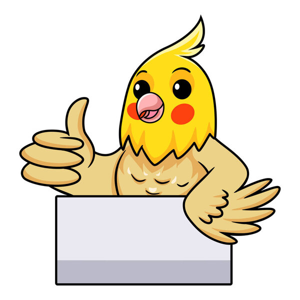 Vector illustration of Cute lutino cockatiel bird cartoon giving thumb up
