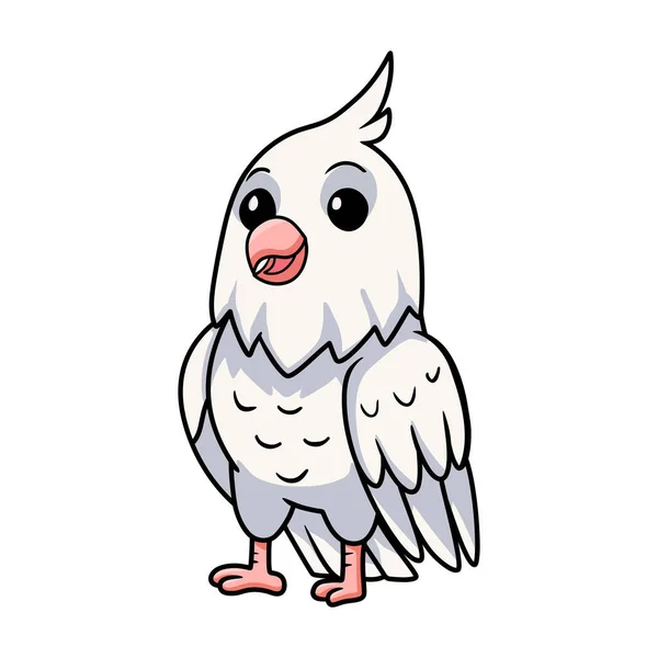 Illustrazione Vettoriale Carino Albino Cockatiel Uccello Cartone Animato — Vettoriale Stock