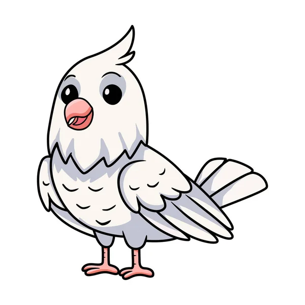 Illustration Vectorielle Dessin Animé Oiseau Cockatiel Albinos Mignon — Image vectorielle