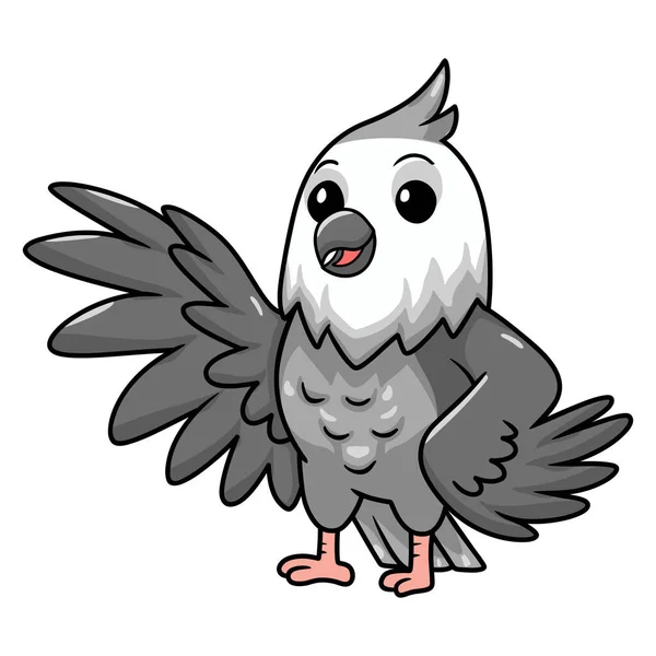 Illustration Vectorielle Mignon Visage Blanc Cockatiel Oiseau Agitant Main — Image vectorielle