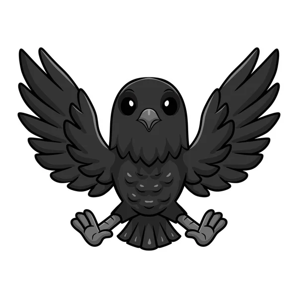 Illustration Vectorielle Mignon Oiseau Corbeau Dessin Animé Volant — Image vectorielle