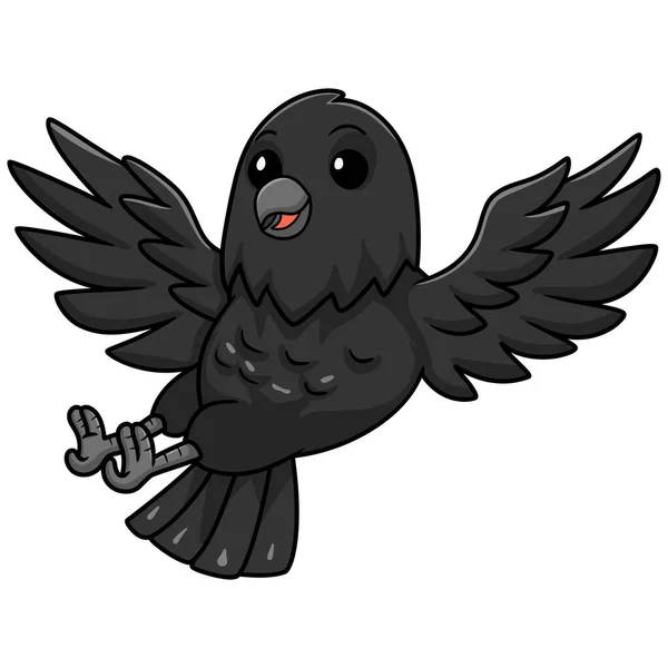 Vector Illustration Cute Crow Bird Cartoon Flying — Stock Vector