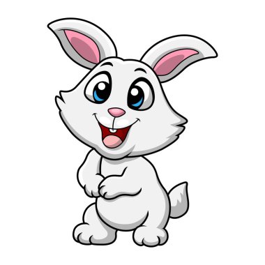 Vector illustration of Cute white rabbit cartoon standing