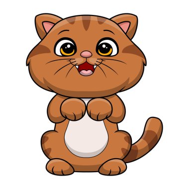 Beyaz arkaplanda Şirin Kedi Çiziminin Vektör İllüstrasyonu