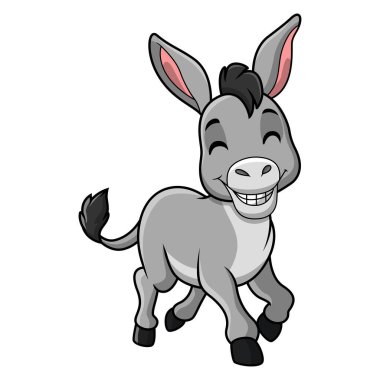 Beyaz arkaplanda şirin eşek çizgi filminin vektör illüstrasyonu