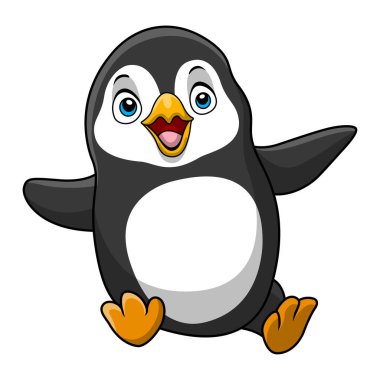 Beyaz arka planda Sevimli penguen karikatür Vektör illüstrasyon