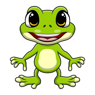 Beyaz arkaplanda şirin kurbağa karikatürünün vektör çizimi